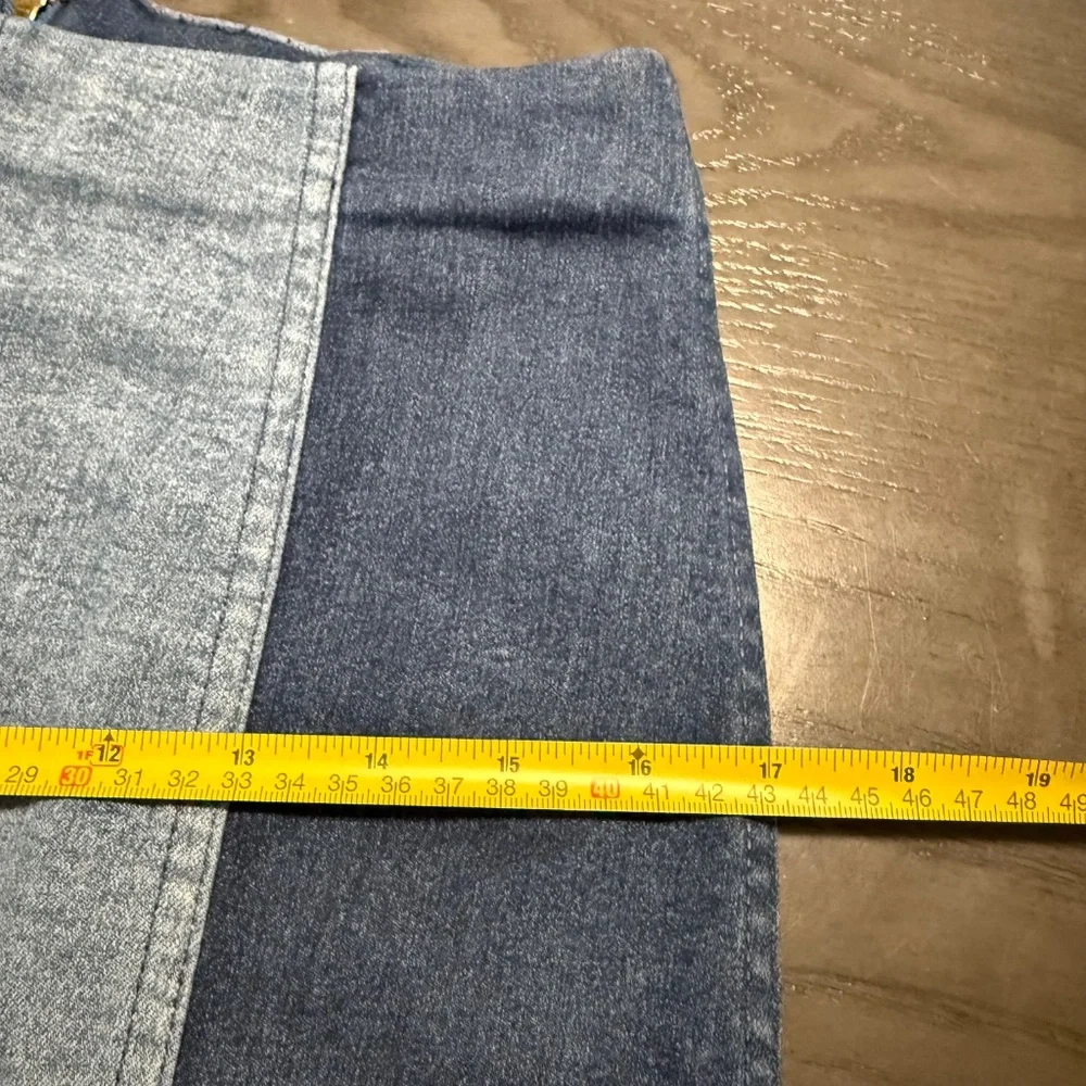 Free‎ People Blue Denim 2 Tone Colorblock Stretch Mini Skirt Size 8